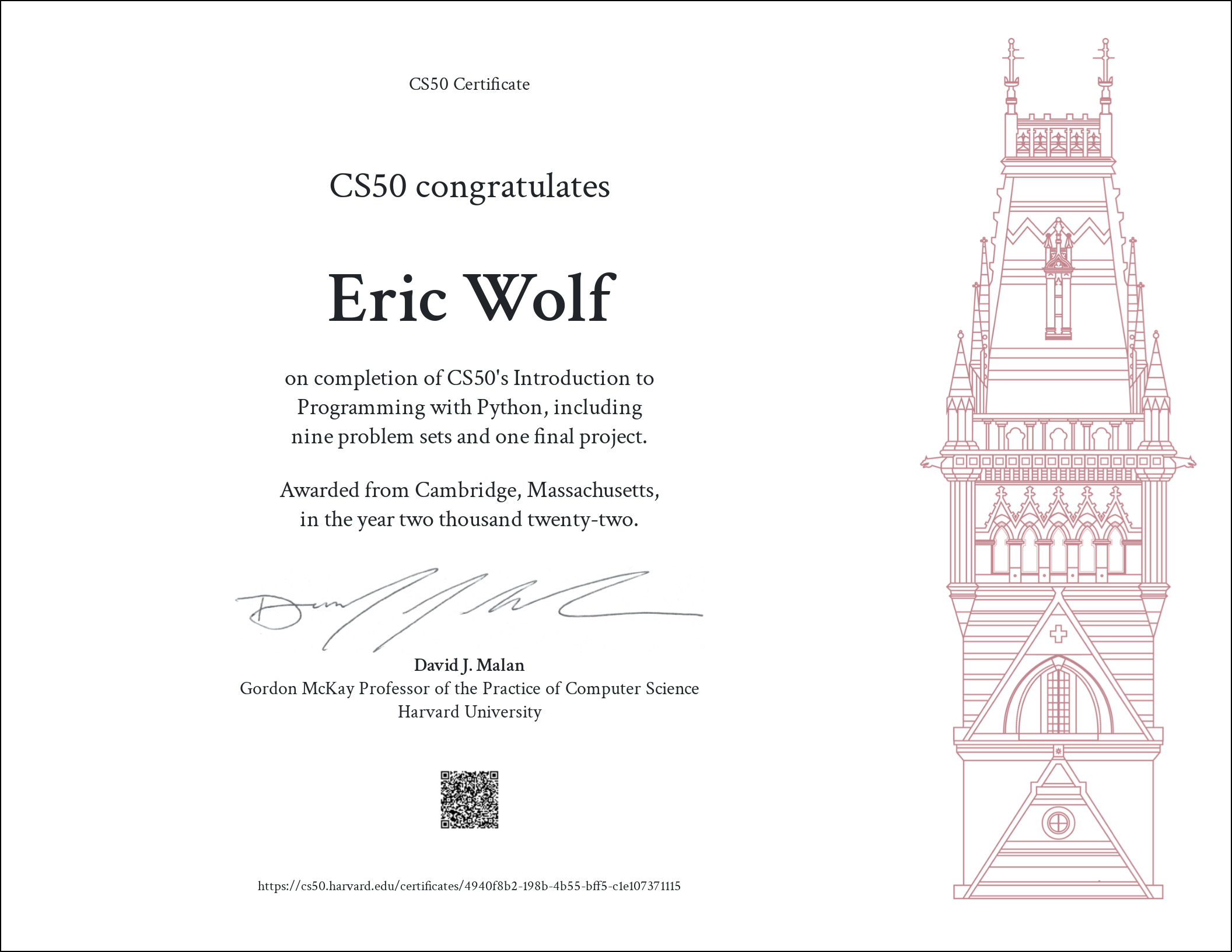 Certificate CS50P