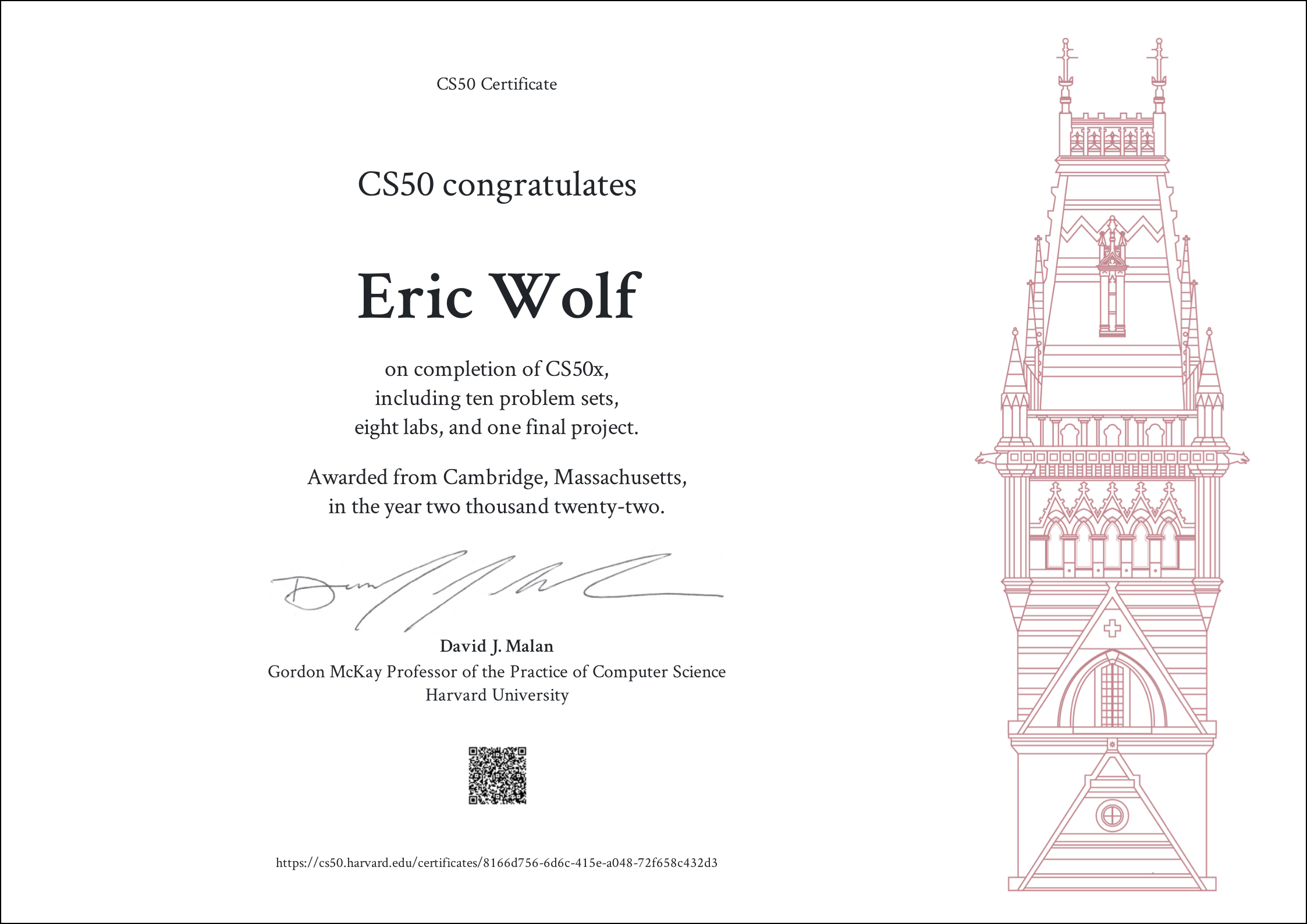 Certificate CS50x